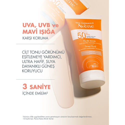 Avene Tinted Fluid SPF 50+ Normal ve Karma Ciltler İçin Renkli Yüz Güneş Kremi 50 ml - 3