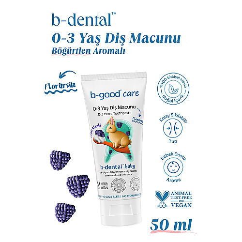 b-good b-dental 0-3 Yaş Bebek Diş Macunu Florürsüz Böğürtlen 50 ml - 3