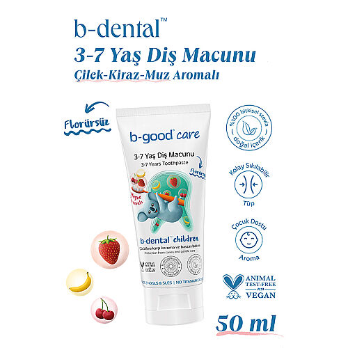 b-good b-dental 3-7 Yaş Çocuk Diş Macunu Florürsüz Meyve Karnavalı 50 ml - 4