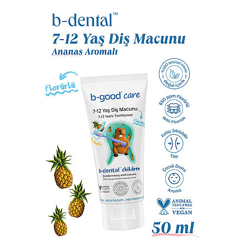 b-good b-dental 7-12 Yaş Çocuk Diş Macunu Florürlü Ananas 50 ml - 3