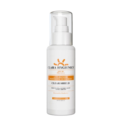 Clara Hygienics Clear Shield 50+ SPF Anti-Blemish Posbiotic Sunscreen 50 ml - Clara Hygienics