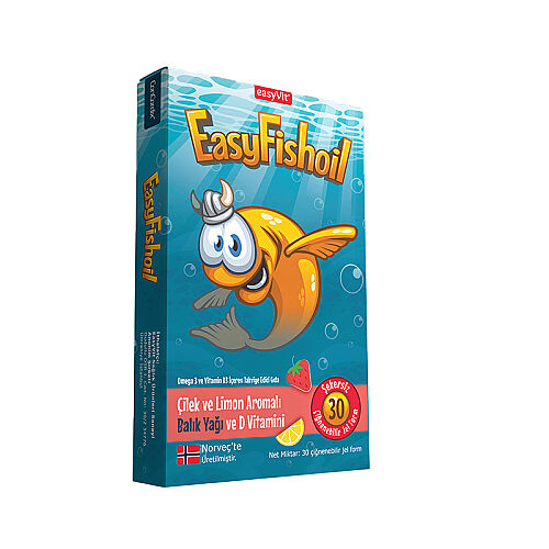 Easy Fish Oil Çilek ve Limon Aromalı Balık Yağı ve D Vitamini 30 Çiğnenebilir Jel - EasyVit