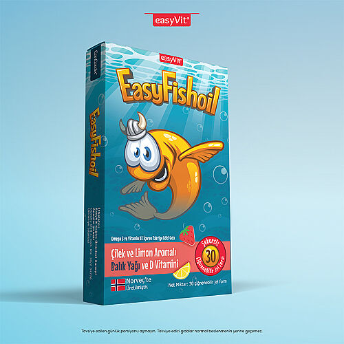 Easy Fish Oil Çilek ve Limon Aromalı Balık Yağı ve D Vitamini 30 Çiğnenebilir Jel - EasyVit (1)