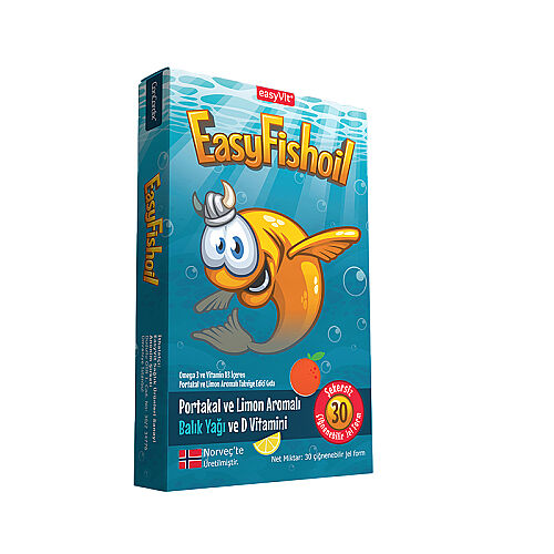 Easy Fish Oil Portakal ve Limon Aromalı Balık Yağı ve D Vitamini 30 Çiğnenebilir Form - EasyVit