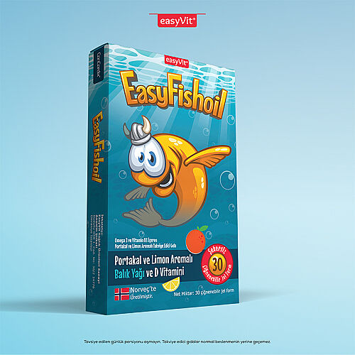 Easy Fish Oil Portakal ve Limon Aromalı Balık Yağı ve D Vitamini 30 Çiğnenebilir Form - EasyVit (1)