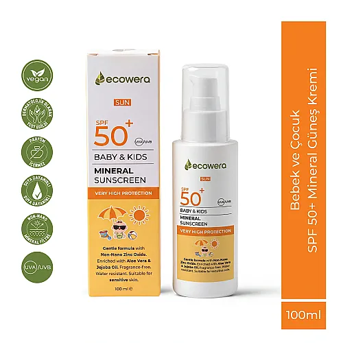 Ecowera Çocuklara Özel Mineral Güneş Kremi Spf50+ 100ml - Ecowera (1)