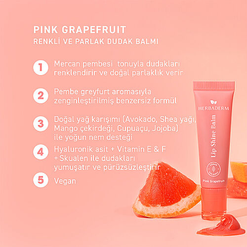Herbaderm Lip Shine Balm - Pink Grapefruit 10 ml - 7