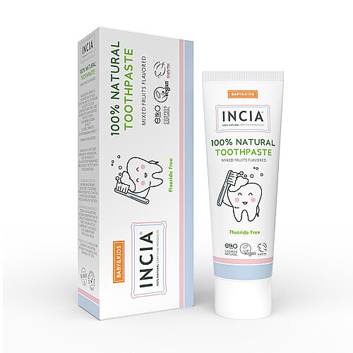 Incia Doğal Diş Macunu Bebek ve Çocuk Karışık Meyve Aromalı Florürsüz 50 ml - INCIA