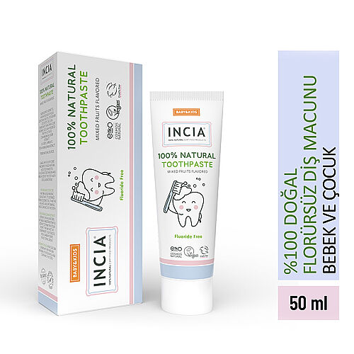 Incia Doğal Diş Macunu Bebek ve Çocuk Karışık Meyve Aromalı Florürsüz 50 ml - INCIA (1)
