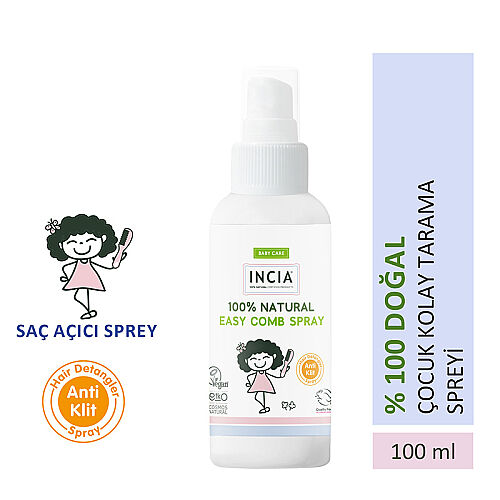 Incia Doğal Kolay Tarama Spreyi Çocuklar İçin Nemlendirici Parlaklaklaştırıcı Anti-Klit 100ml - INCIA (1)