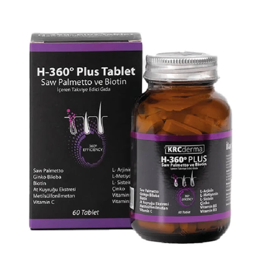 Hair 360 Plus Saw Palmetto ve Biotin İçeren Takviye Edici Gıda 60 Tablet - 1
