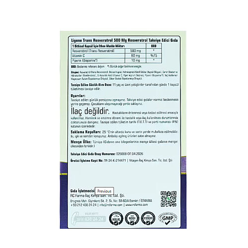 Ligone Trans-Resveratrol Takviye Edici Gıda 30 Kapsül - RC Farma (1)