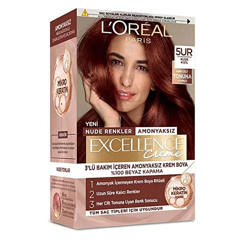 Loreal Paris Excellence Creme Nude Renkler Saç Boyası – 5UR Nude Kızıl - Loreal Paris