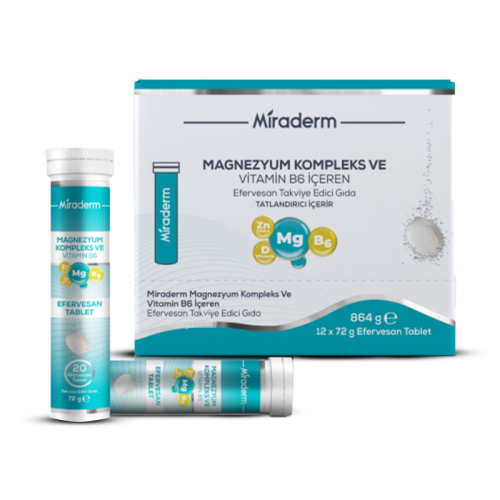 Miraderm Magnezyum Kompleks ve Vitamin B6 İçeren Takviye Edici Gıda 20 Tablet - 1