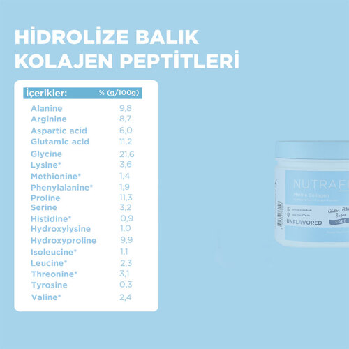 Nutrafine Marine Collagen Doğal %100 Çift Hidrolize Tip 1 Balık Kolajen Peptitler - 70 gr - 7 Günlük - 4
