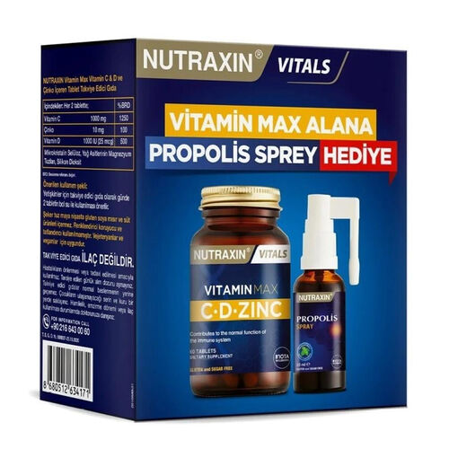 Nutraxin Vitamin Max C-D-Zinc 60 Tablet + Propolis Spray 30 ml HEDiYE - Nutraxin