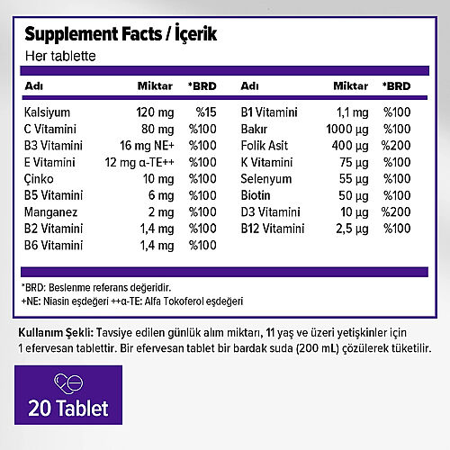 Orzax Efervit Multivitamin ve Mineral 20 Tablet - 2
