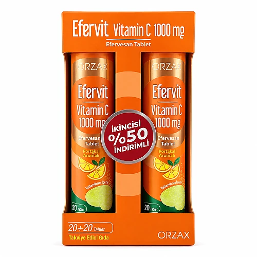 Orzax Efervit Vitamin C 1000 mg Takviye Edici Gıda 20 Tablet - İkinci 50 İndirimli - Orzax
