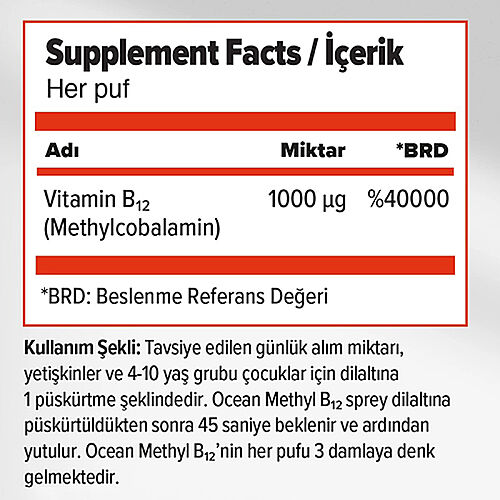 Orzax Ocean 1000 mg Methyl Cobalamin B12 Sprey 5 ml - Orzax (1)