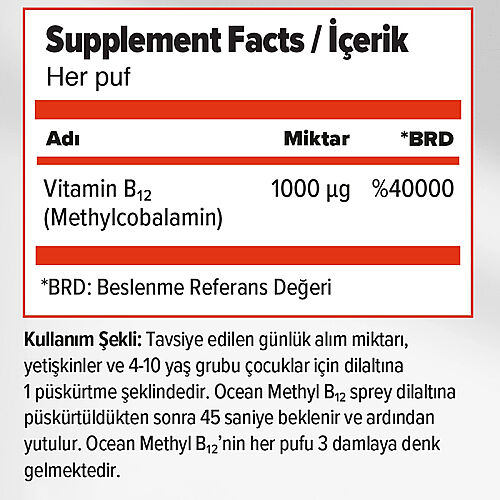 Orzax Ocean 1000 mg Methyl Cobalamin B12 Sprey 5 ml - Orzax (1)