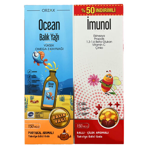 Orzax Ocean Balık Yağı+ Orzax Ocean Imunol Takviye Edici Gıda 150 ml İndirimli - Orzax