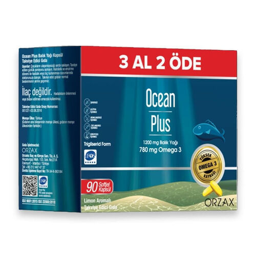 Orzax Ocean Plus Limon Aromalı Takviye Edici 3x30 Kapsül - 3 Al 2 Öde - Orzax