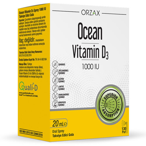 Orzax Ocean Vitamin D3 1000 IU Sprey 20ml - Orzax