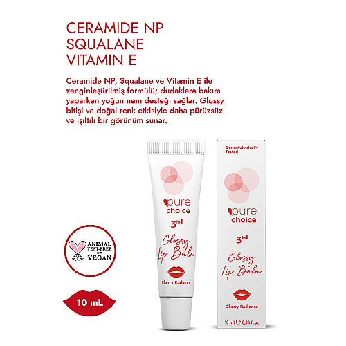 Pure Choice Parlatıcı 3in1 Glossy Lip Balm - Cherry Radiance 10 ml - 5