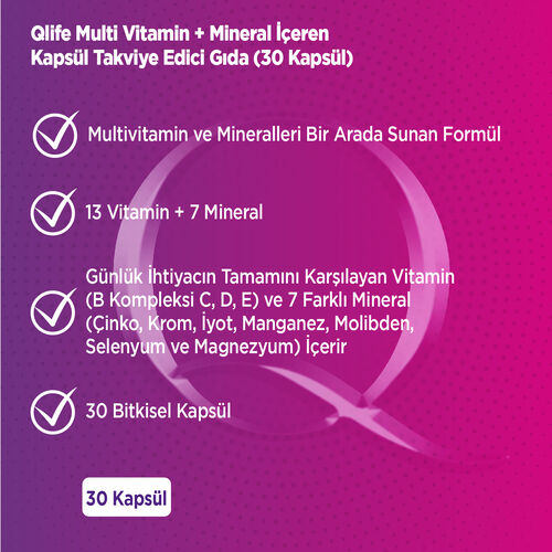 Qlife Multivitamin - Mineral Takviye Edici Gıda 90 Kapsül - 2
