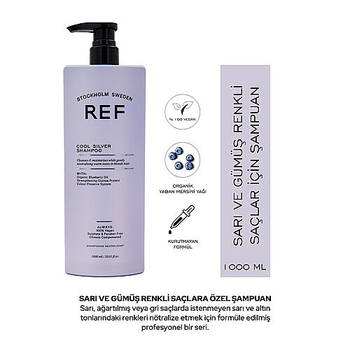 REF Cool Silver Sarı ve Gümüş Renkli Saçlar İçin Şampuan 1000 ml - Ref Stockholm Sweden (1)
