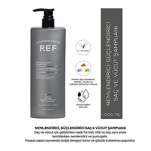 REF Hair Body Nemlendirici Saç ve Vücut Şampuanı 1000 ml - Ref Stockholm Sweden (1)