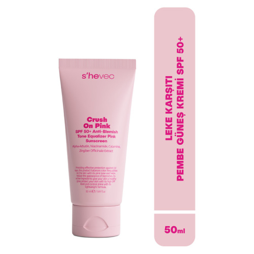 She Vec Crush On Pink - SPF 50+ Leke Karşıtı ve Ton Eşitleyici Pembe Güneş Kremi 50 ml - She Vec (1)