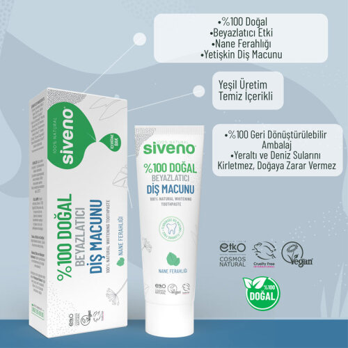 Siveno Doğal Diş Macunu Beyazlatıcı Nane Ferahlığı Florürsüz 65gr - 7