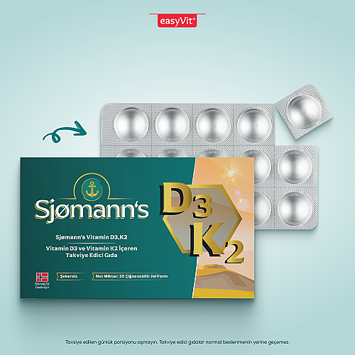 Sjomann’s Vitamin D3 ve K2 İçeren Takviye Edici Gıda 30 Adet Çiğnenebilir Jel Form - EasyVit (1)