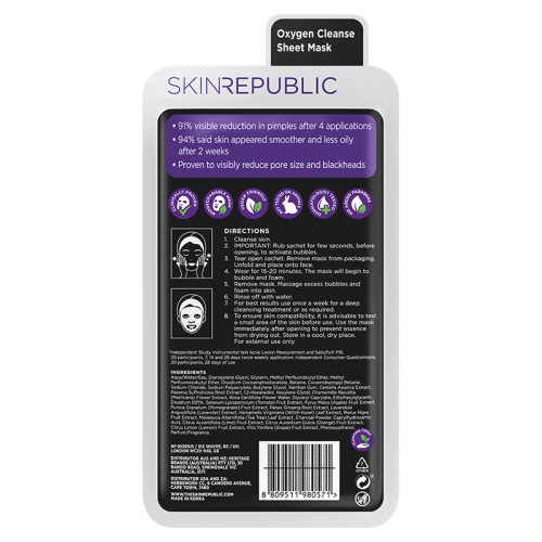 Skin Republic Bubble Purifying + Charcoal Face Mask Sheet 20 ml - Skin Republic (1)