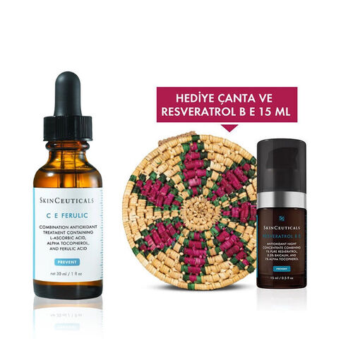 Skinceuticals C E Ferulic 30 ML + 15 ML Resveratrol ve Cimem Çanta Hediye Seti - Skinceuticals