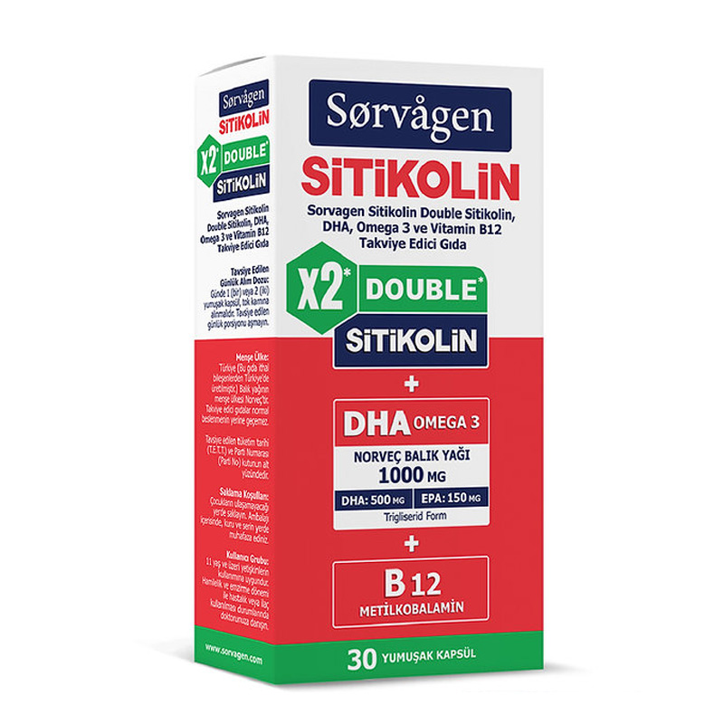 Sorvagen Smart Double Sitikolin DHA Omega 3 ve B12 30 Kapsül