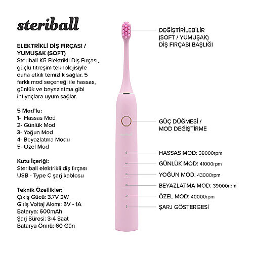 Steriball Elektrikli Diş Fırçası - Pembe - 3