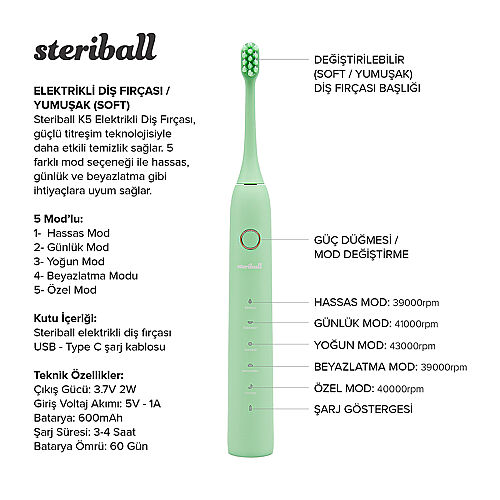 Steriball Elektrikli Diş Fırçası - Yeşil - 3