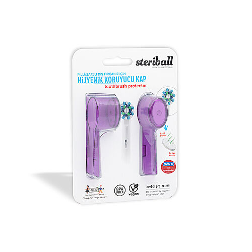 Steriball Pilli veya Şarjlı Diş Fırçaları İçin Hijyenik Diş Fırçası Kabı - Mor - Steriball