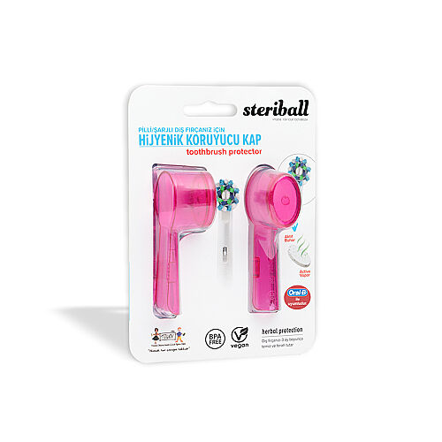 Steriball Pilli veya Şarjlı Diş Fırçaları İçin Hijyenik Diş Fırçası Kabı - Pembe - Steriball