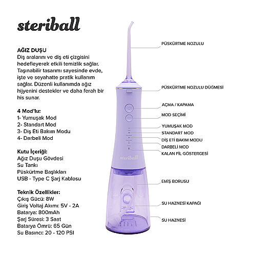 Steriball Taşınabilir Ağız Duşu - Lila - 3