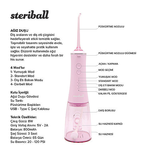 Steriball Taşınabilir Ağız Duşu - Pembe - 3