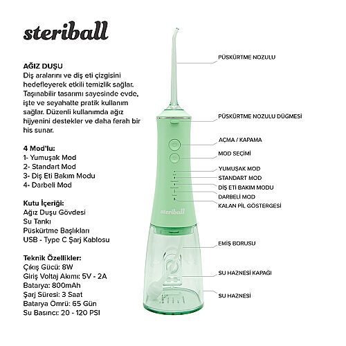 Steriball Taşınabilir Ağız Duşu - Yeşil - 3