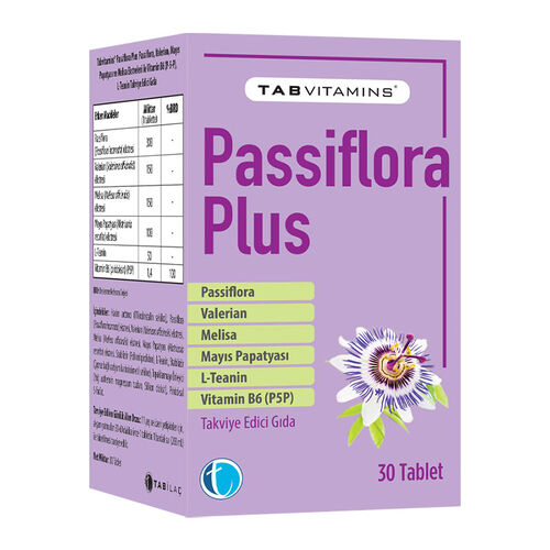 Tabvitamins Passiflora Plus Takviye Edici Gıda 30 Tablet - TAB İlaç Sanayi A.Ş