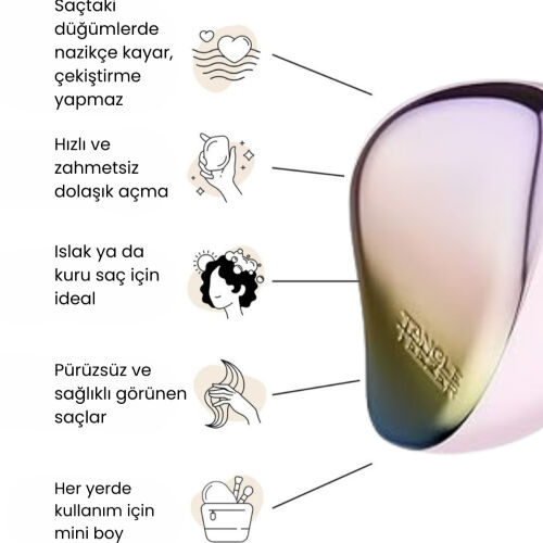 Tangle Teezer Compact Styler Matte Ombre Chrome Saç Fırçası - Düz ve Kıvırcık Saçlar İçin Çanta Boy Tarak - 6