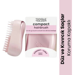 Tangle Teezer Compact Styler Pink Matte Chrome Saç Fırçası - Düz ve Kıvırcık Saçlar için Çanta Boy Tarak - 1