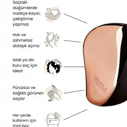 Tangle Teezer Compact Styler Rose Gold Black Saç Fırçası -Kıvırcık ve Düz Saçlar için Seyahat Boy Tarak - 6