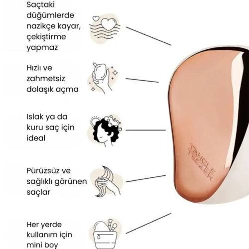 Tangle Teezer Compact Styler Rose Gold Ivory Kapaklı Saç Fırçası - Düz Kıvırcık Saçlar için Seyahat Boy Tarak - 4