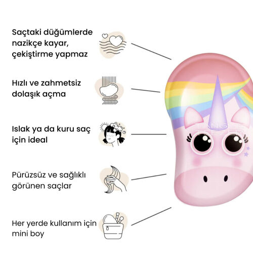 Tangle Teezer Small Original Pink Unicorn Çocuk Düğüm Açıcı Saç Fırçası-Tarak - Düz ve Kıvırcık Saçlar - 4